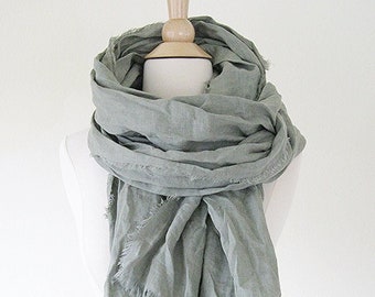 Sustainable Scarf Women, Linen Scarf Green, Natural Scarf, Neck Scarf, Lightweight Scarf Women, Handmade Boho Scarf, Unisex Linen Scarf