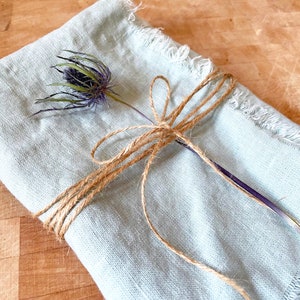 Blue Linen Napkins, Boho Cloth Napkins with Fringe, Eco Friendly Napkins, Farmhouse Napkins, Fringe Linen Napkins, Handmade Cloth Napkins image 6