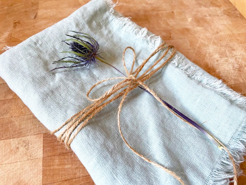 Blue Linen Napkins, Boho Cloth Napkins with Fringe, Eco Friendly Napkins, Farmhouse Napkins, Fringe Linen Napkins, Handmade Cloth Napkins image 6