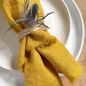 Reusable Napkins Mustard Linen Napkin, Washed Linen Napkins, Linen Fringe Napkins, Dinner Napkin Wedding Farmhouse Cloth Napkins image 4