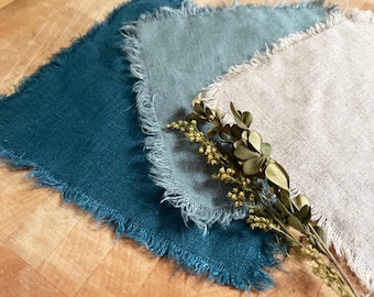 Handmade Rustic Linen Napkins, Boho Fringe Cloth