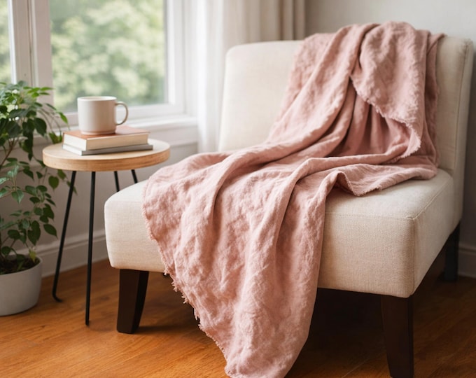 Handmade Linen Throw Blanket – Heavyweight Linen Bed & Sofa Accent