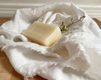 Handmade White Linen Hand Towel Set: Rustic Fringe, Farmhouse Decor