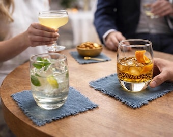 Linen Cocktail Napkins with Fringe - Wedding Napkin Set, Reusable Cloth Appetizer Napkins