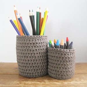 Small Crochet Storage Baskets | Crochet Home Decor | Pencil Holder Desk Accessories | Playroom Storage