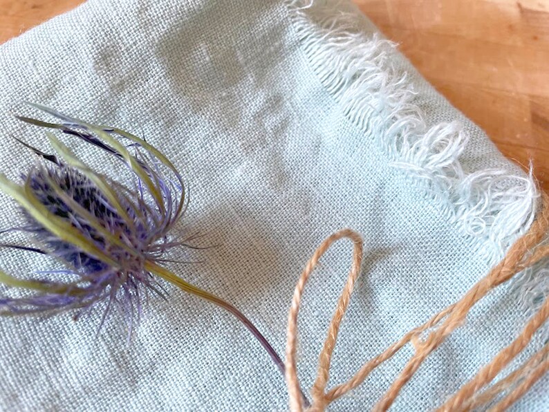 Blue Linen Napkins, Boho Cloth Napkins with Fringe, Eco Friendly Napkins, Farmhouse Napkins, Fringe Linen Napkins, Handmade Cloth Napkins image 5