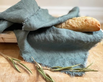 Washed Linen Bread Basket Towel, Farmhouse Tea Towel