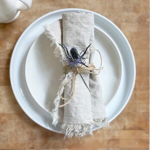 Linen Napkins with Fringe, Reusable Napkins, Table Napkins, Rustic Wedding Napkins, Washed Linen Napkins, Cocktail Napkins, Dinner Napkins image 2