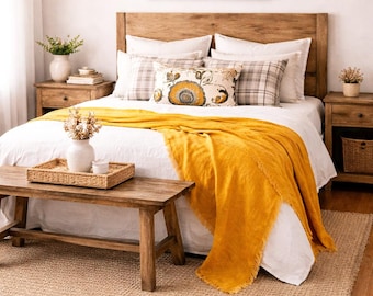 Handmade Linen Throw Blanket – Heavyweight Linen Bed & Sofa Accent
