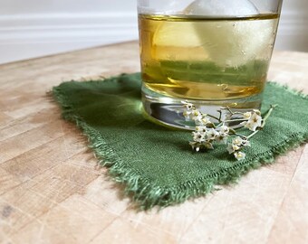 Handmade Linen Cocktail Napkins with Fringe, Rustic Wedding Napkins Set