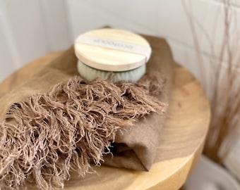 Fringed Bath Towel, Brown Linen Towel, Eco Friendly Towel, Rustic Bathroom Linen Bath Sheet, Farmhouse Bath Towels, Guest Bath Towels