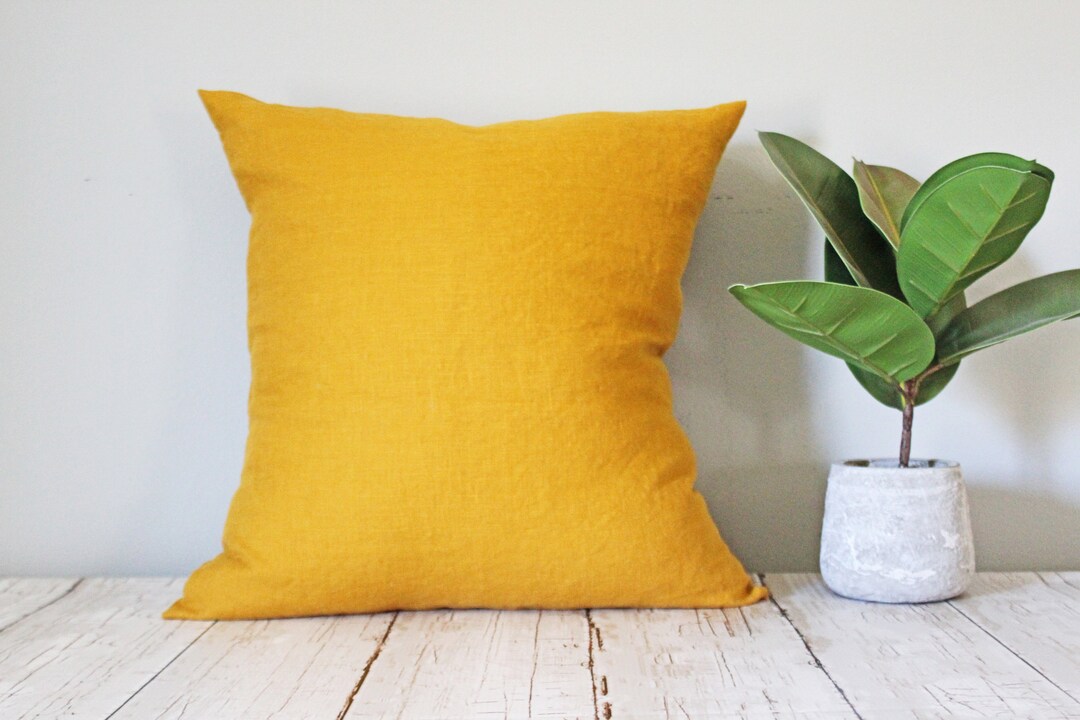 Mustard Pillow Cover 20x20 Pillow Cover Linen Pillow Cover Etsy
