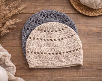 Handmade Pima Cotton Crochet Beanie, Lightweight Summer Beret