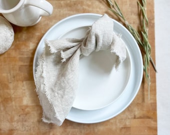Rustic Napkins, Raw Edge Napkins Table Linens, Everyday Napkins, Natural Linen Napkins, Reusable Cloth Napkins, Frayed Edge Napkins