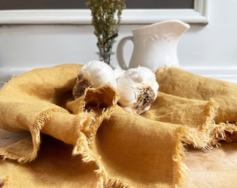 Natural Linen Tea Towel, Rustic Fringe Kitchen Dish Towel