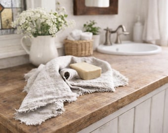 European Linen Hand Towels – OEKO-TEX® Certified Modern Boho Bathroom Decor – Rustic Farmhouse Guest Bath Towel