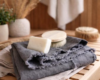 Gray Linen Bath Towel – European OEKO-TEX Linen, Large Bath Sheet, Rustic Sauna Towel, Handmade Beach Towel