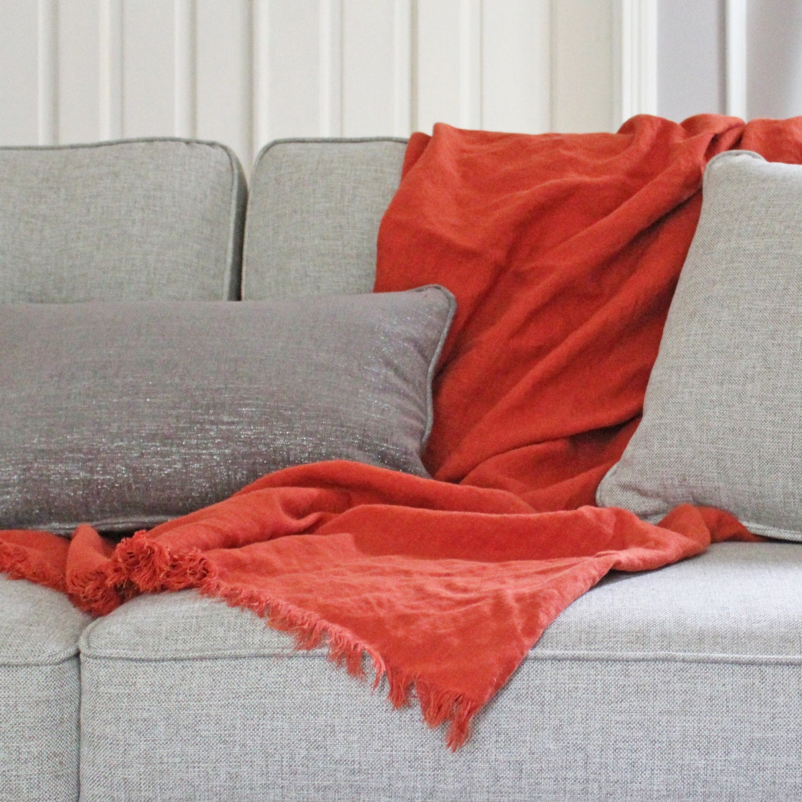 Burnt Orange Throw Blanket Rustic Linen Blanket Linen Throw Etsy