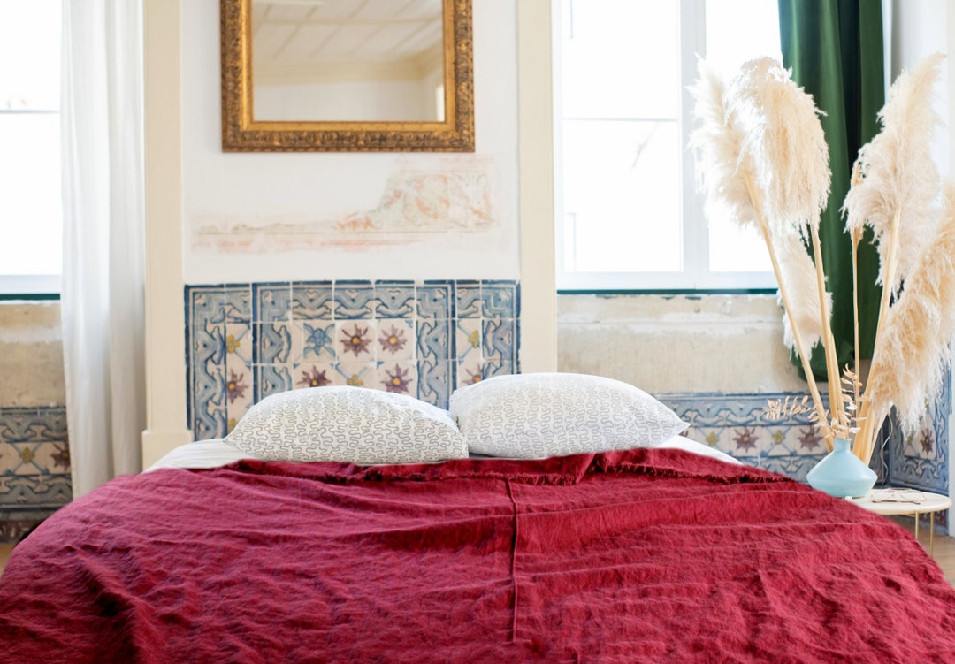 Earth Tone Bedding Linen Bedspread, Bedroom Decor Aesthetic, Bedspread