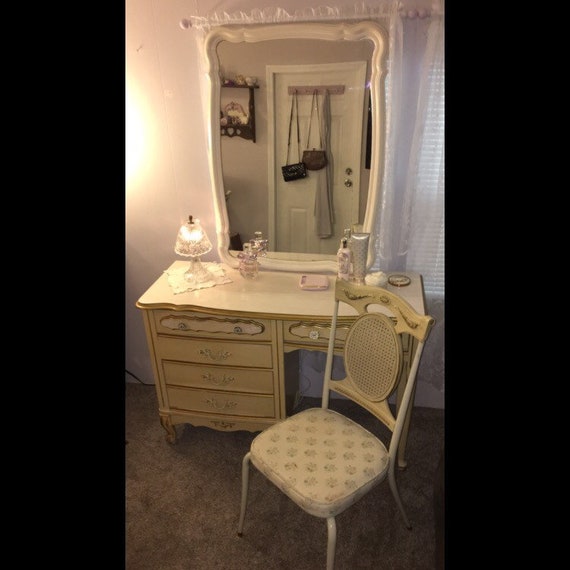 Sold Vintage Antique French Provincial Vanity Desk Set Mirror Chair Shabby Chic Original Paint