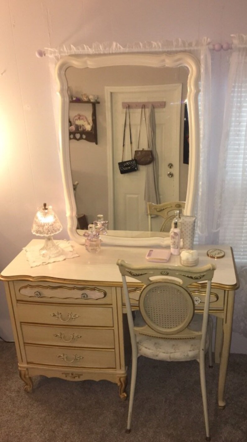 Sold Vintage Antique French Provincial Vanity Desk Set Mirror Chair Shabby Chic Original Paint 2 Diffe Size Mirrors Available