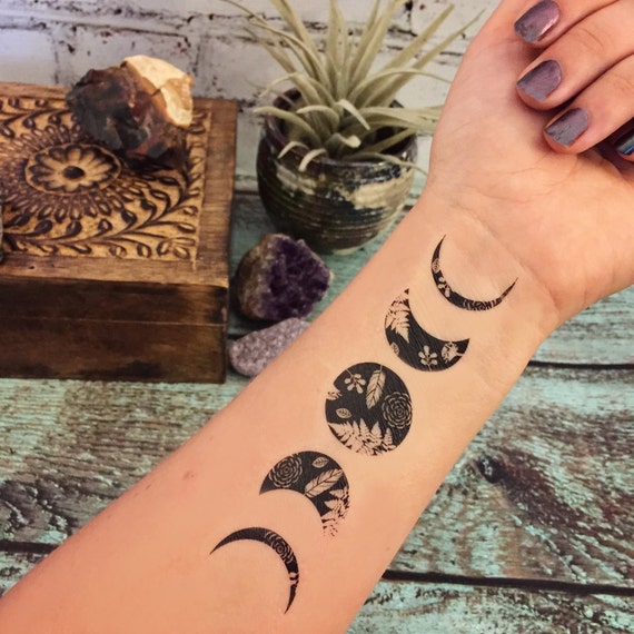 Temporary Tattoo Lunar Nature Moon Phase Tattoo Nature | Etsy