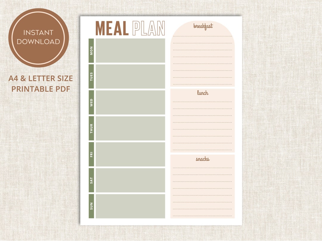 Weekly Mean Planner Plus Ideas for Other Meals Digital File for ...