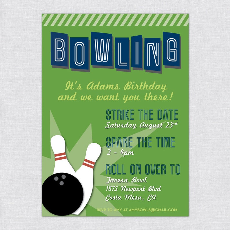 Printable Bowling Party Invitation Digital File Etsy