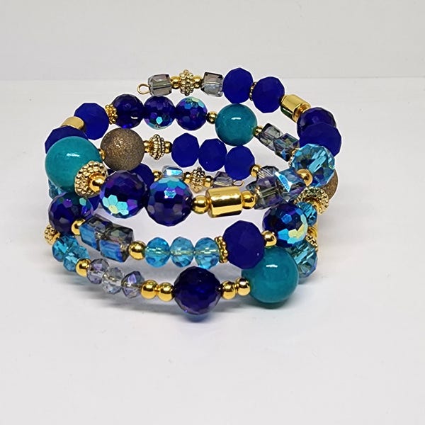 Deep Sea Sparkle - Handmade Wrap Bracelet - One Size Fits All