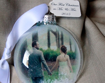 First Christmas ornament, MR & Mrs First Christmas, First married Christmas ornament, just married, photo ornament, picture ornament, gift