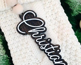 Personalized Wood Stocking Tag • Rustic Christmas Name