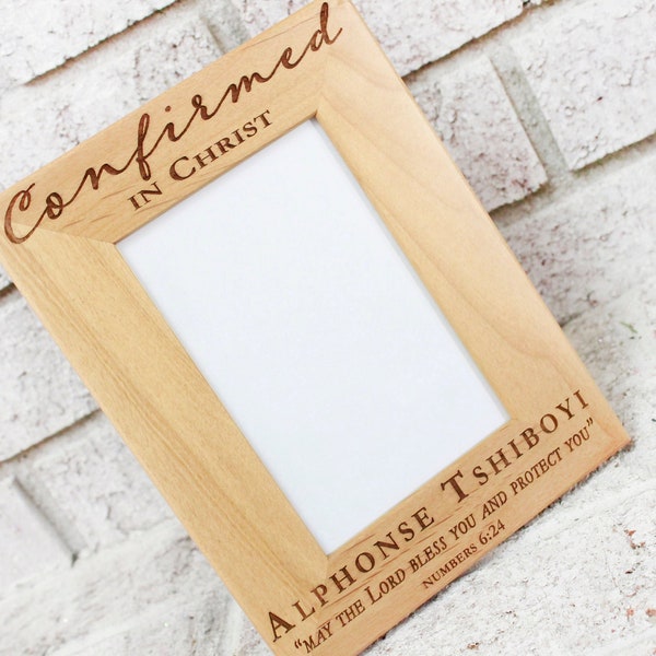 Confirmation picture frame, 4x6 personalized photo frame, wood picture frame with name, confirmed in Christ, Sacrement picture frames