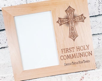 First Holy Communion Frame, Catholic Gifts, Religious Gift, Catholic Picture Frame, 5x7 picture frame, Frame with Cross, Personalized Frame
