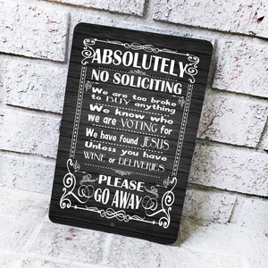 No Soliciting Metal Sign, Front Porch Decor, Deliveries & Wine OK