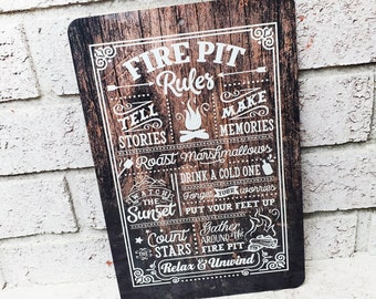 Fire Pit Rules Outdoor Metal Sign, Summer Yard Signs, Indoor/outdoor metal signs, camping decor, Fire Pit decorations, Fire pit sings