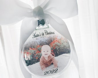 Baby's First Christmas 2025, Round glass picture ornament, Photo ornaments