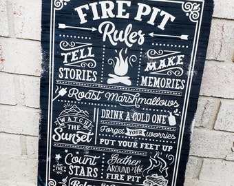 Fire Pit Rules Metal Sign, Outdoor Camping Decor
