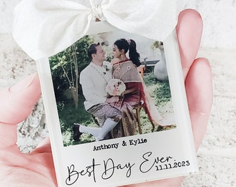 Best day ever wedding ornament, First christmas together, first married christmas, instand film ornament, married ornament gifts