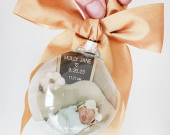 Baby's First Christmas Ornament, Commemorative First Christmas, Photo keepsake, New baby gift, Our first Christmas, Glass Globe ornament