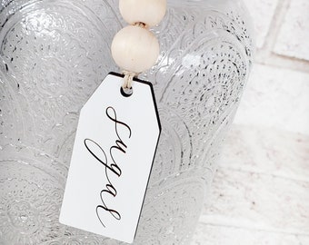Custom Laser Engraved Kitchen Canister Tags, Wooden Beads