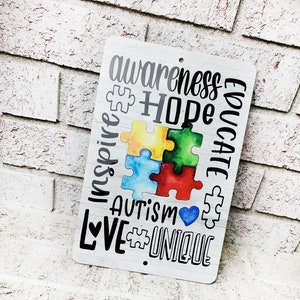 Autism Awareness Metal Sign, Puzzle Piece metal signs, Indoor/outdoor metal signs, Classroom Decor, Autism Awareness Classroom Accessories