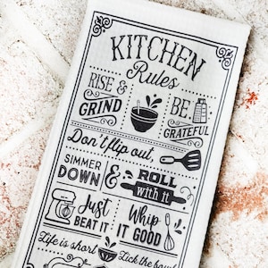 Kitchen Rules waffle Weave dish towel, microfiber waffle weave dishtowel, tea towels, kitchen towel, heart of the home custom towels