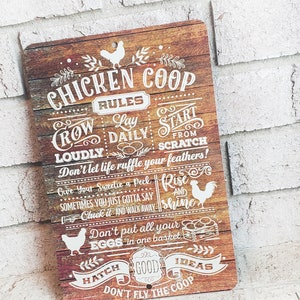 Chicken Coop Rules Outdoor Metal Sign, Summer Yard Signs, Indoor/outdoor metal signs, Chicken coop signs, Backyard Chicken coop decor