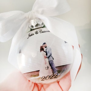 2023 Just Married, Personalized Ornament, Round Ornament with picture, First Married Christmas, First Christmas Engaged, Ornament with names