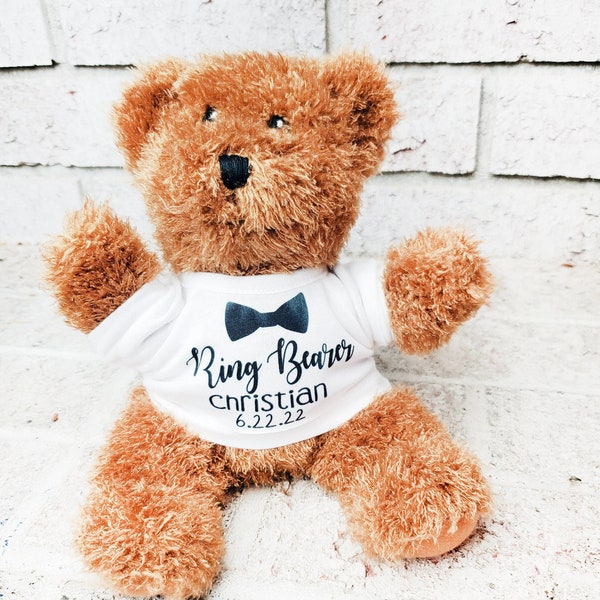 Personalized Ring Bearer Teddy bear, Ring Bearer gifts, Will you be my ring bearer, bridal party gift, customizable teddy bear shirt