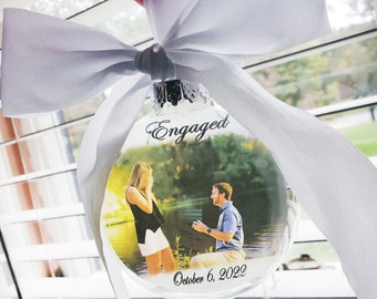 Personalized Engagement Photo Ornament, First Christmas Ornament
