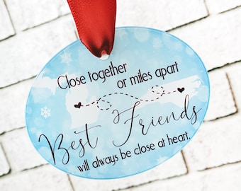 Best Friends Christmas Ornament, Long distance love, Across the States, Miles Apart, Side by side, deployed Christmas Ornaments, Military