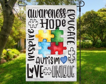 Autism Awareness Garden Flag, Watercolor Puzzle Design