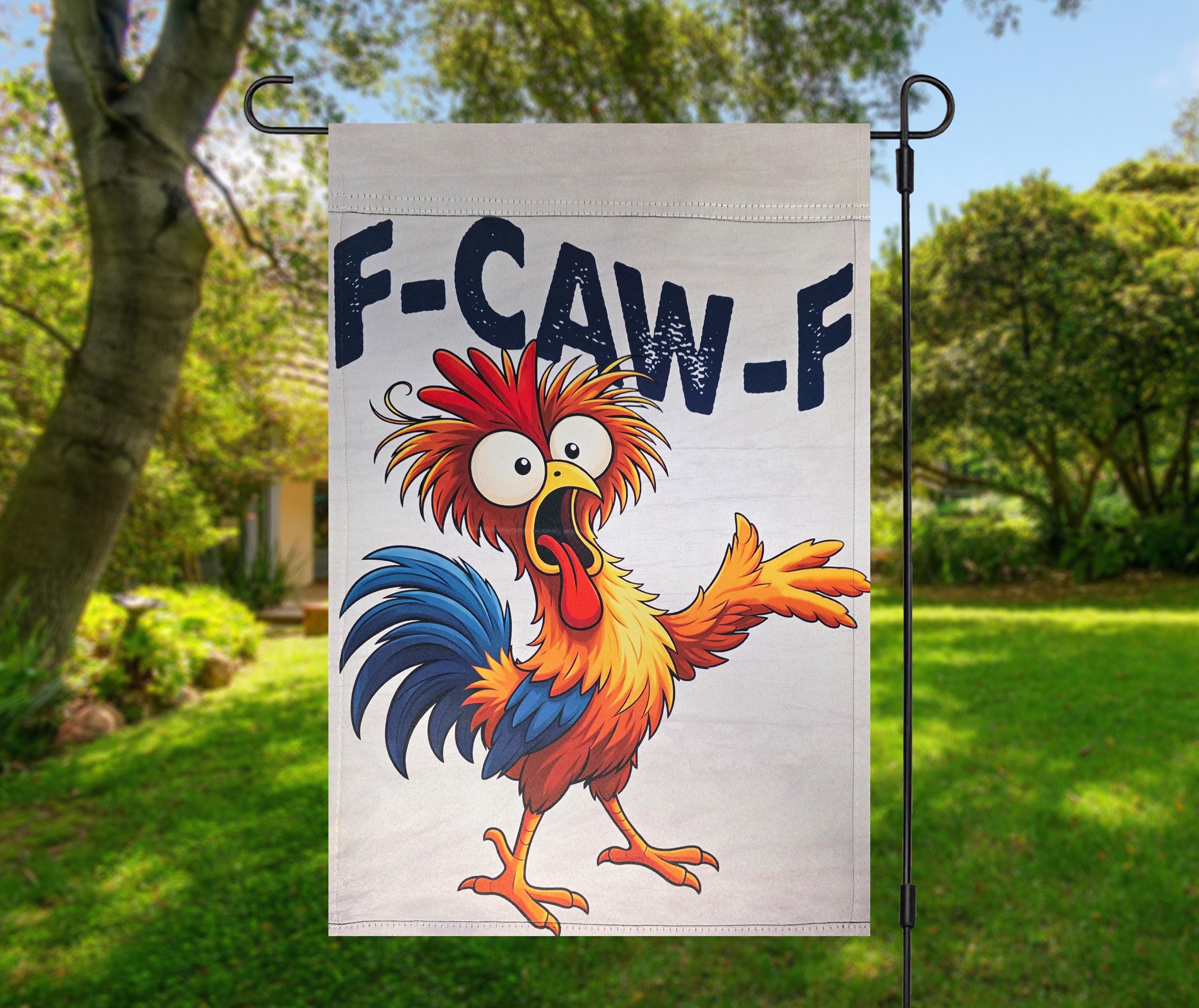 DRT TIK BLACK FLAGG 10 ANNIVERSARY 珍しい F-CAW-F Funny Chicken Garden Flag – Sarcastic Rooster Yard Flag