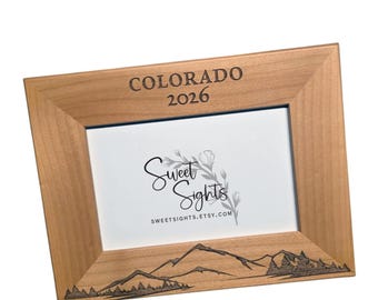 Personalized Wood Picture Frame | Engraved Mountain Frame | Custom Travel Gift | Hiking Keepsake | Rustic Cabin Decor | Custom Text Frame